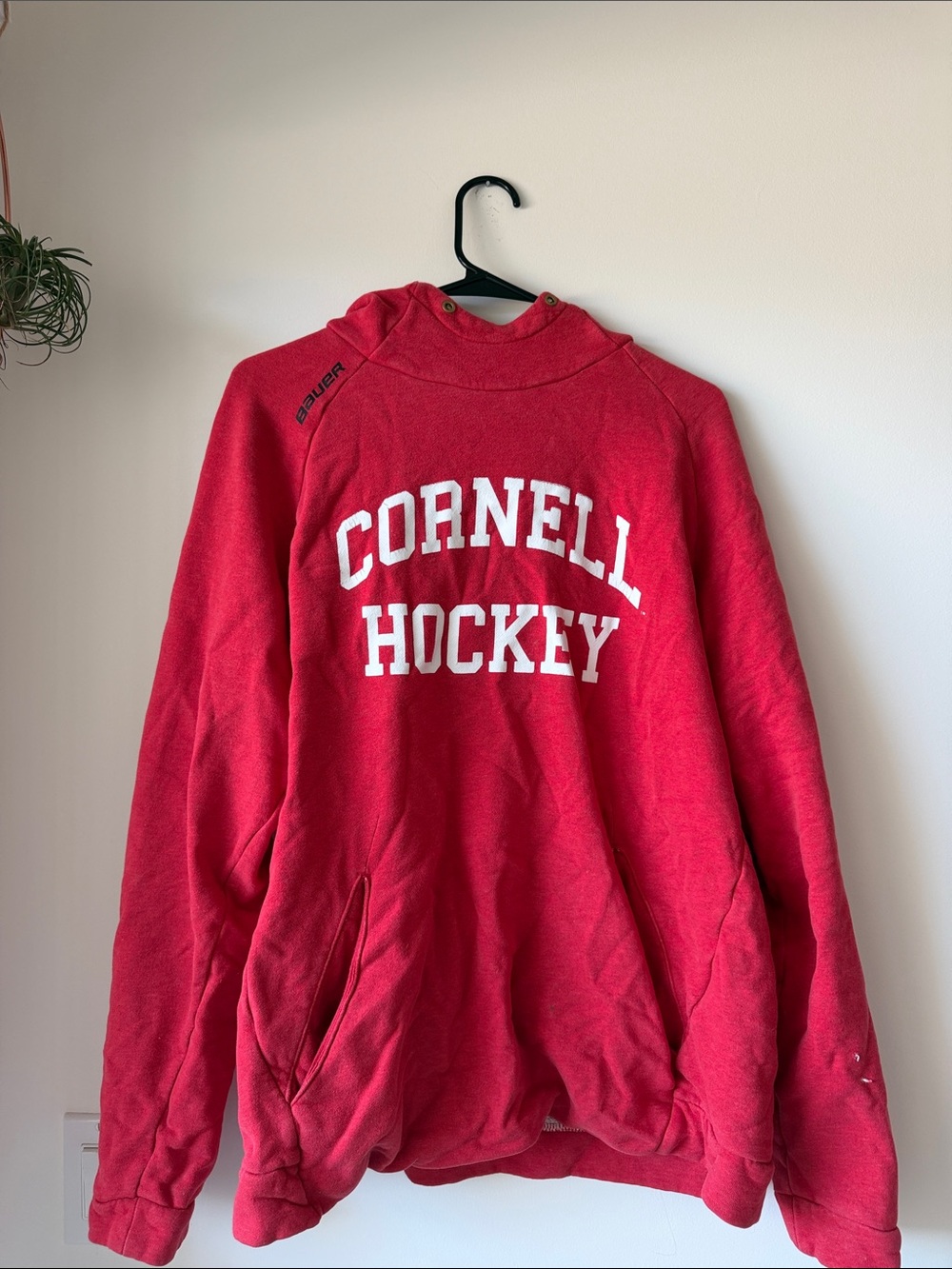 Bauer Cornell Hockey Crewneck Sweatshirt - Red with White Lettering